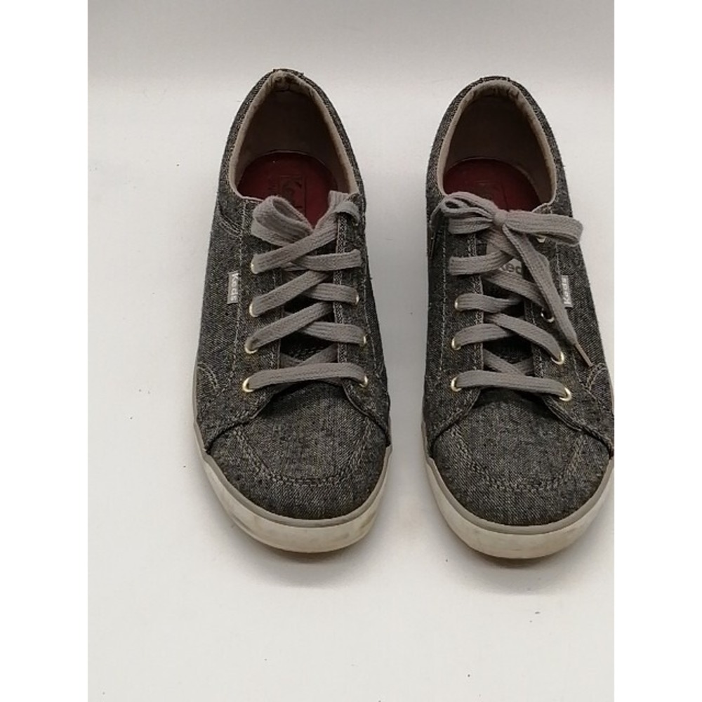Keds Shoes Womens Sneaker Gray Denim Lace Up Walking Round Toe Flat Heel 8